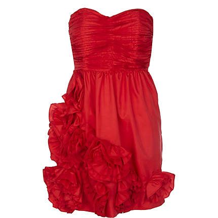 red bandeau rosette prom dress