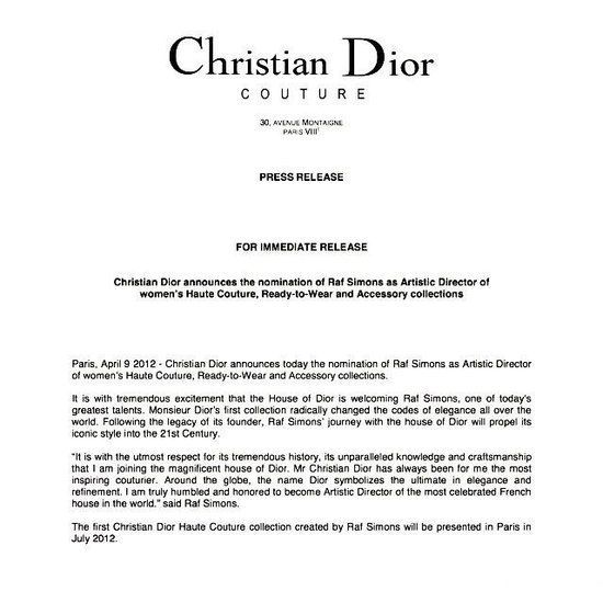 Dior官方声明