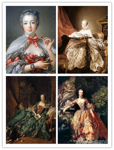 从蓬巴杜夫人肖像中可以看到大量蕾丝与薄纱的使用 