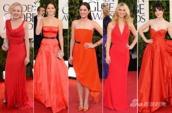 Alison Pill, Jennifer Lawrence in Dior, Marion Cotillard in Dior, Claire Danes in Versace, Zooey Deschanel in Oscar de la Renta