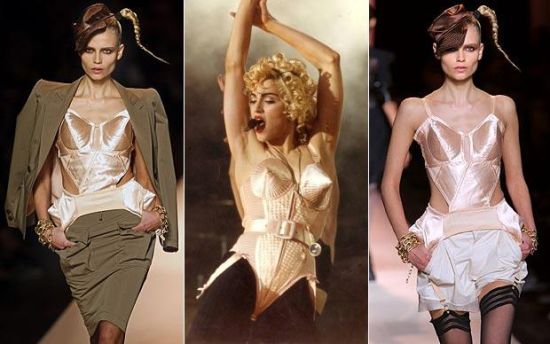 1990年，善于挑战传统的Madonna，身着Jean Paul Gautier惊世骇俗的锥形胸衣走上了她的世界巡回演唱会