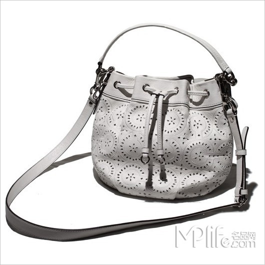 New Madison laser cut op art leather small marielle drawstring