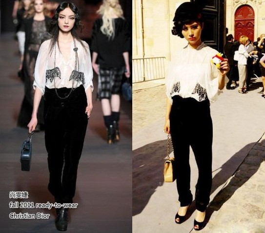 　尚雯婕 穿着Dior 2011FW系列白衬衫+黑长裤现身Dior 2012SS时装发布会