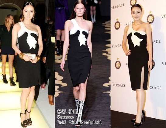 　杨幂 穿着Versace 2011秋冬系列黑白裙现身Versace 12SS秀场